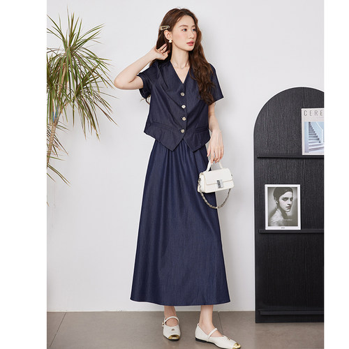 绮娑大码女装开衫上衣2026年夏季新款V领显瘦胖MM天丝牛仔衬衫 - 图2