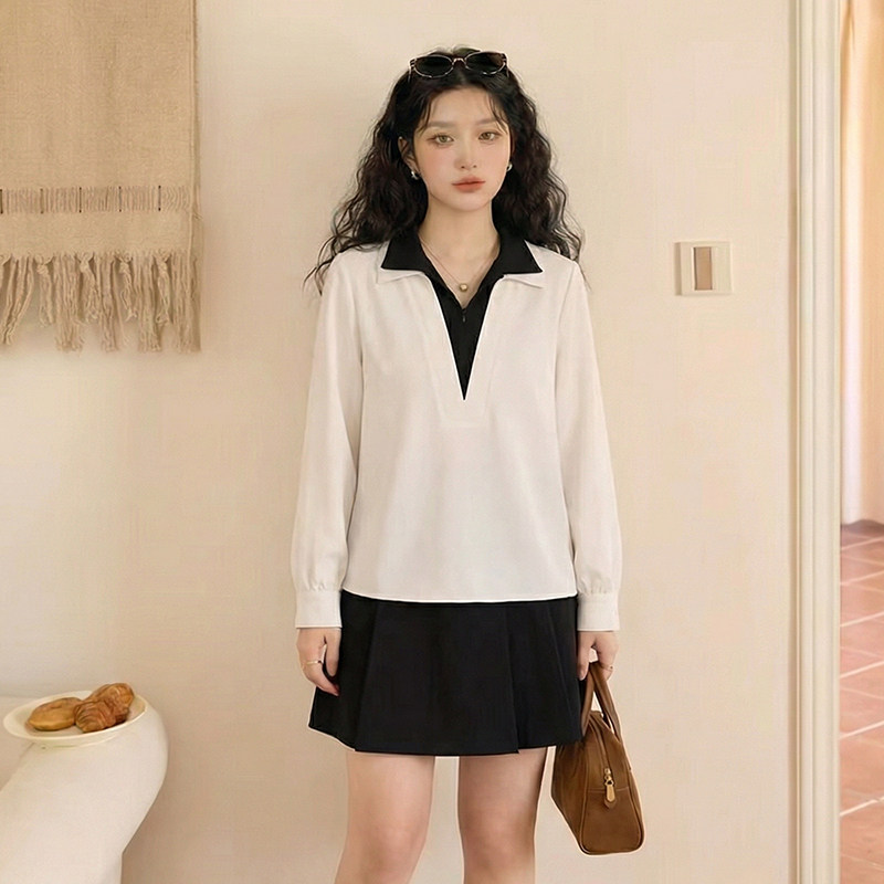 2026春装新款假两件长袖两穿衬衫女上衣套头大码显瘦胖MM衬衣内搭,淘宝优惠券,粉丝福利购,淘宝优惠卷