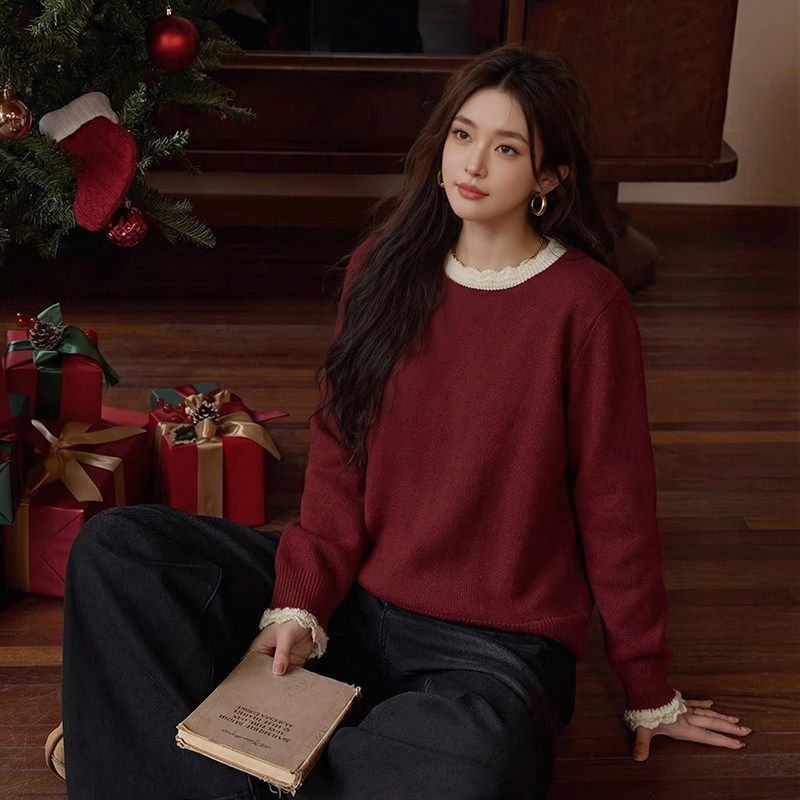 大码女装长袖上衣秋冬新款气质胖MM宽松显瘦蕾丝拼接毛衣打底衫女,淘宝优惠券,粉丝福利购,淘宝优惠卷