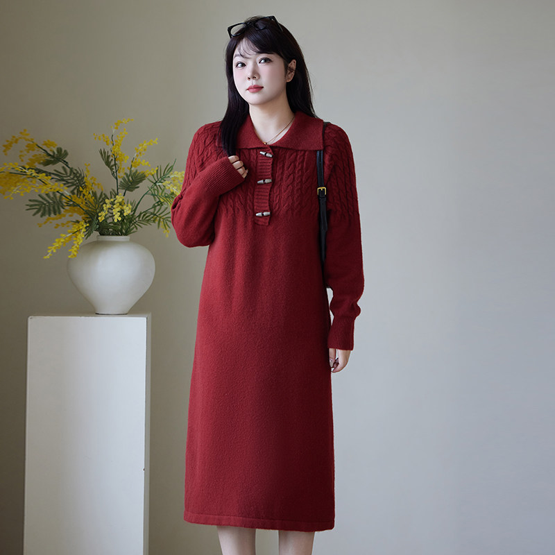 绮娑大码胖MM毛衣裙冬装新款麻花宽松显瘦气质长袖红色针织连衣裙,淘宝优惠券,粉丝福利购,淘宝优惠卷