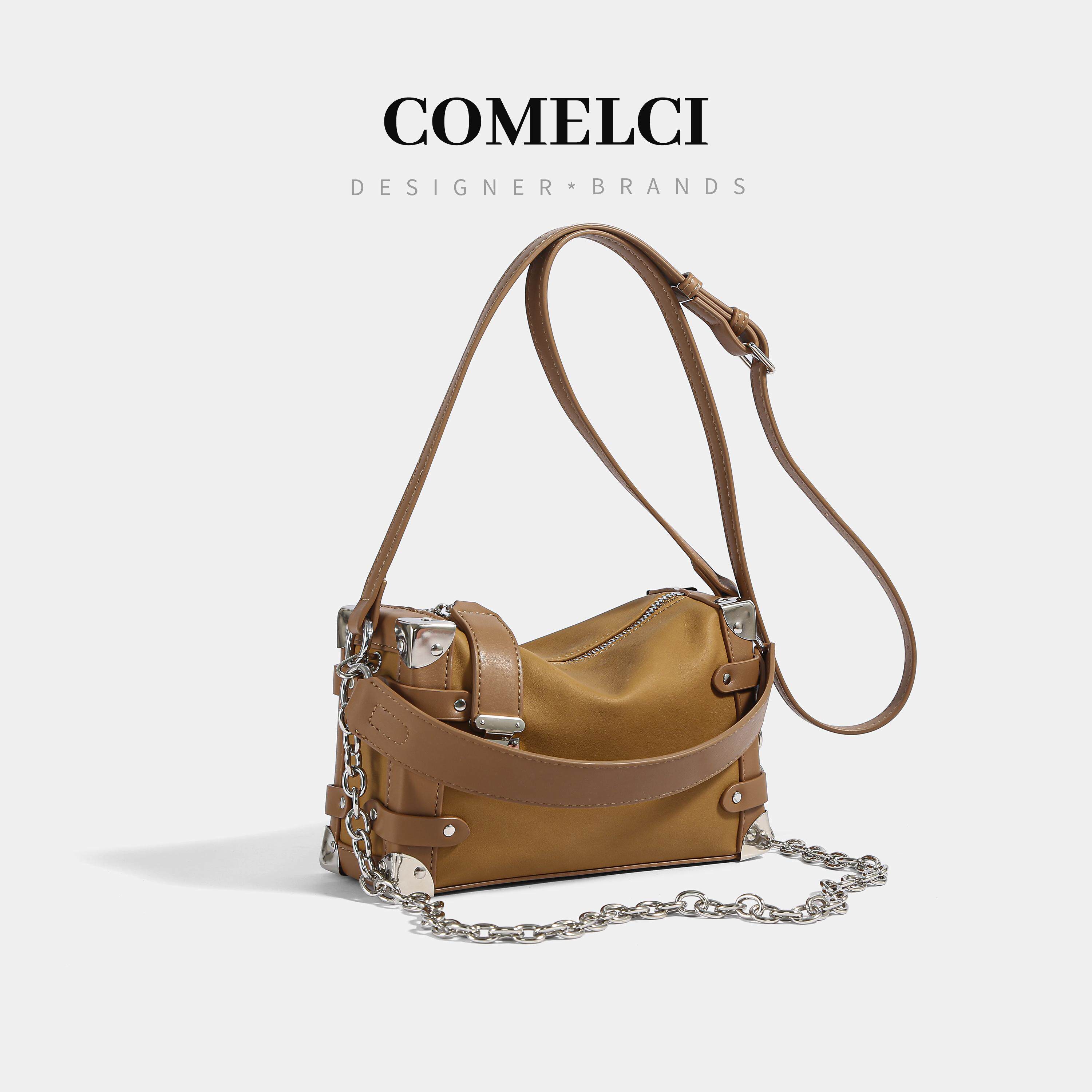 【大牌平替】复古磨砂皮钮钉高质感单肩斜挎包腋下包手提盒子包女,淘宝优惠券,粉丝福利购,淘宝优惠卷