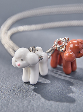 招财汪汪法式复古泰迪狗毛衣项链