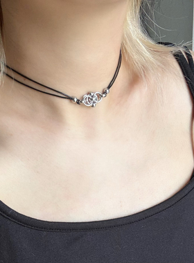 朋克摇滚圈圈打结双层黑绳项圈choker韩系ins小众甜酷项链y2k叠戴