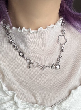 日韩系ins风金属风花朵锁头打结圈拼接项链小众甜酷辣妹y2k复古