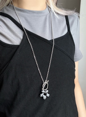 日韩系ins风琉璃暗黑花朵ot扣长项链小众设计感y2k复古甜酷叠戴