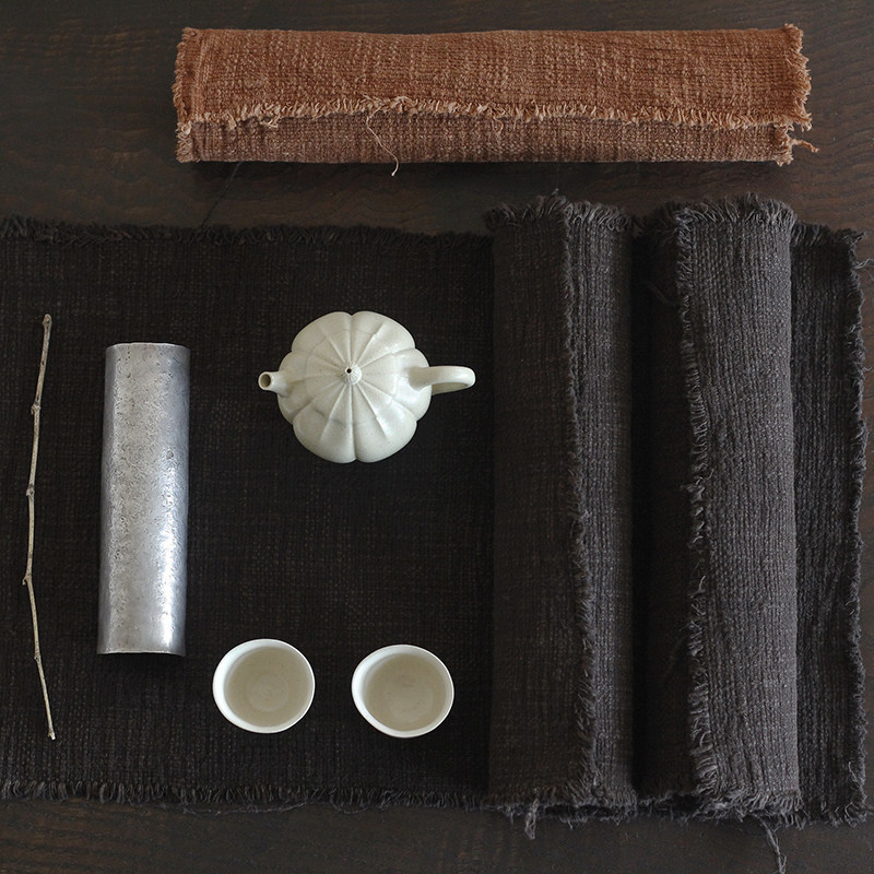 合行序 植物染茶席薯莨染手工布自然流苏小众草木染桌旗布垫,淘宝优惠券,粉丝福利购,淘宝优惠卷