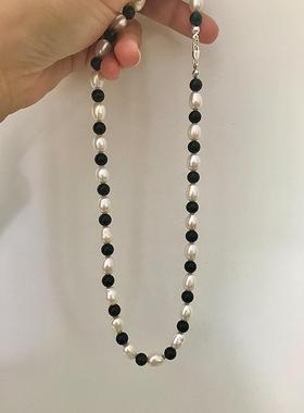 dovetail joint 小众个性百搭天然淡水珍珠黑玛瑙项链弹力手串