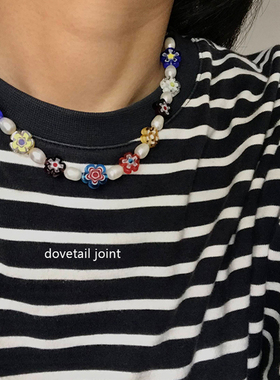 春夏款个性琉璃花珠串珠锁骨项链