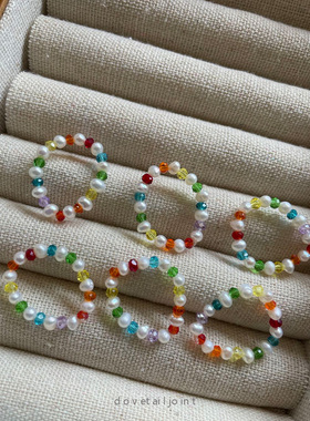 手作风小众设计琉璃串珠弹力戒指