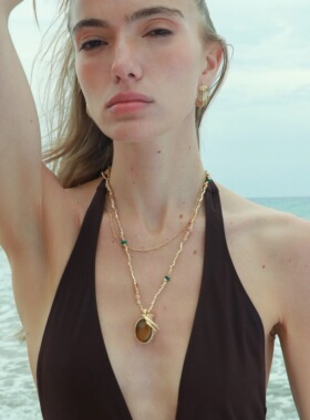 豆豆同款度假系列天然石飞燕吊坠项链小众夏新款复古长项链26新款