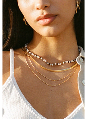 天然黑玛瑙串珠吊坠叠戴项链新品