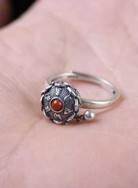 梵文批发女款开口指环S925银复古