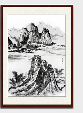 手绘国画山水画客厅过道玄关