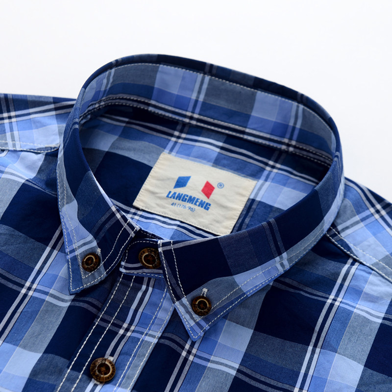 朗蒙秋季休闲纯棉碳素磨毛格子衬衫 千好服饰衬衫