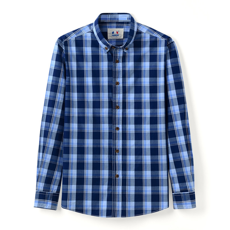 朗蒙秋季休闲纯棉碳素磨毛格子衬衫 千好服饰衬衫