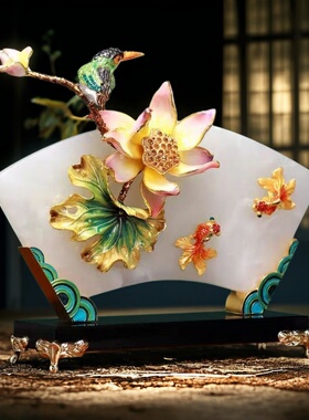 珐琅彩平安扣摆件玉石高档中式客厅玄关酒柜乔迁新居开业送礼装饰