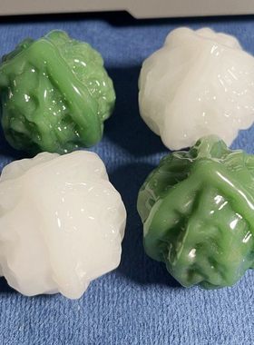 仿白玉手把件 绿玉核桃把玩件 手持琉璃仿和田玉古玩手吧玩礼物