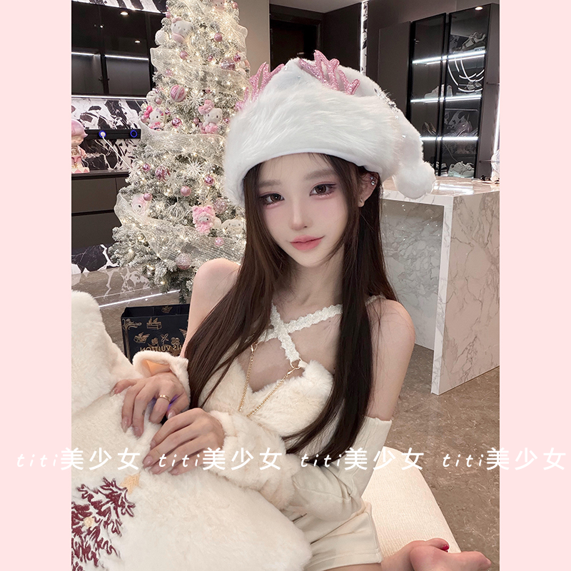 【TiTi美少女】毛茸茸交叉性感露肩袖套纯欲风吊带挂脖打底上衣,淘宝优惠券,粉丝福利购,淘宝优惠卷