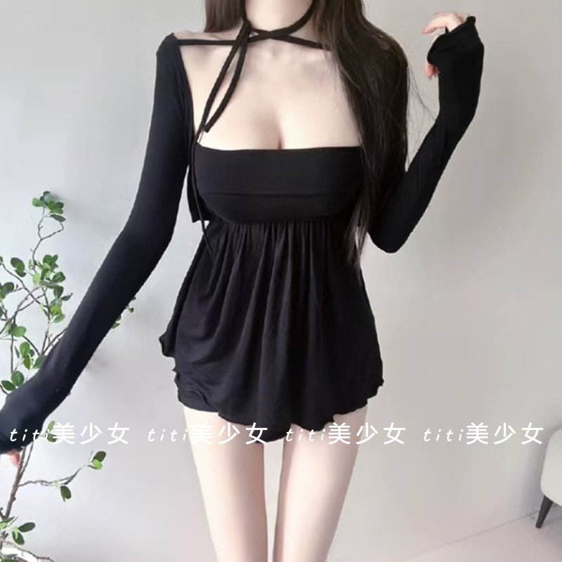 【TiTi美少女】纯欲风性感裙摆抹胸背心+开衫女两件套套装,淘宝优惠券,粉丝福利购,淘宝优惠卷