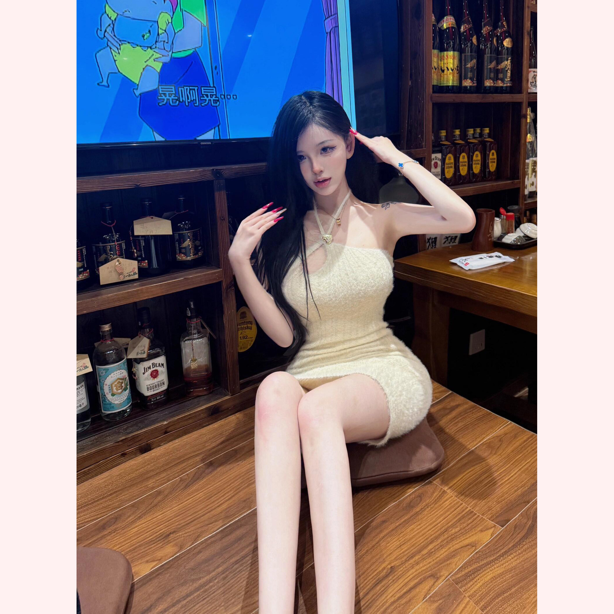 【TiTi美少女】纯欲爱心扣镂空挂脖修身气质内搭挂脖水貂毛连衣裙,淘宝优惠券,粉丝福利购,淘宝优惠卷