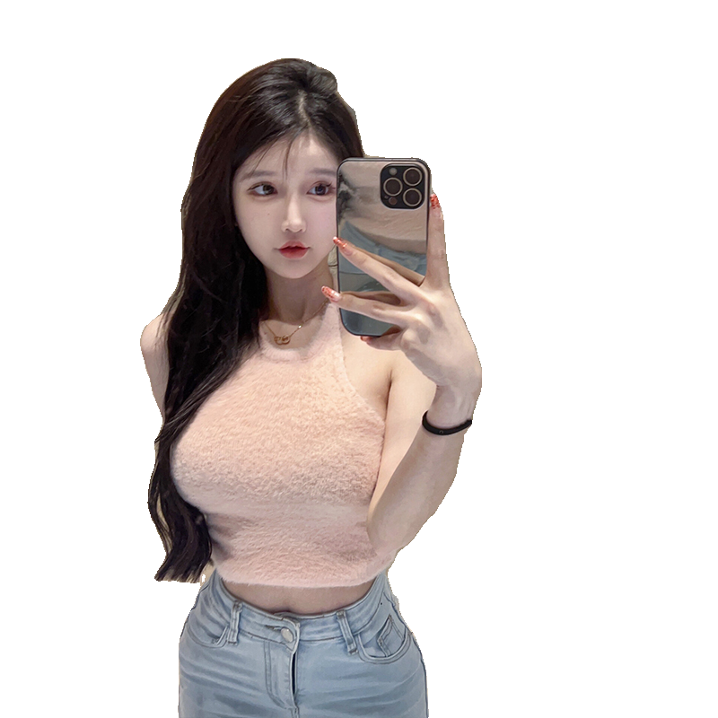 【TiTi美少女】粉色挂脖美背性感毛绒吊带背心女新款春不规则上衣,淘宝优惠券,粉丝福利购,淘宝优惠卷