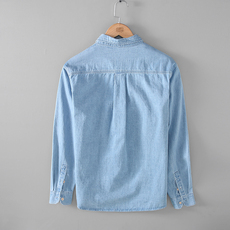 Джинсовая рубашка apjeans纯棉男士长袖牛仔衬衫浅蓝薄款衬衣经典休闲青年春季外套 Other