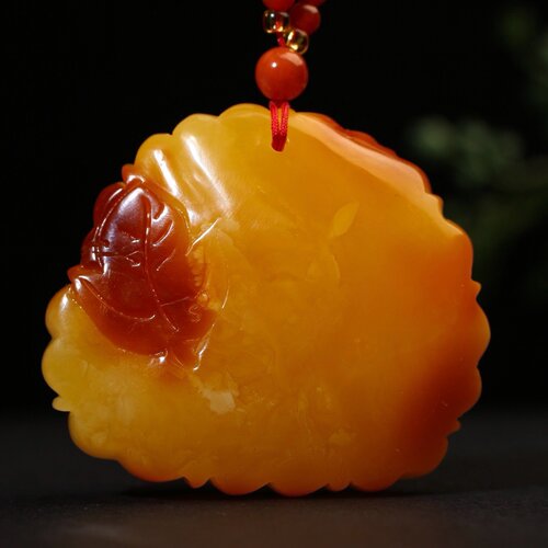 正品天然俄料蜜蜡高品质焦皮料鸡油黄牡丹花吊坠挂件文玩珠宝饰品 - 图0