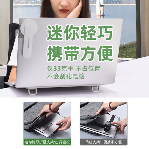 笔记本电脑支架便携脚撑支撑架桌面增高垫底座小悬空托架散热器隐形电脑散热球铝合金键盘支撑折叠底座架垫高 - 图1