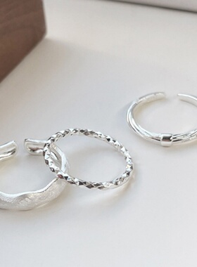 S925纯银叠戴戒指女简约百搭