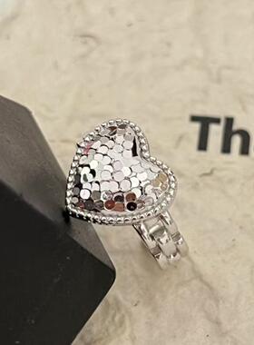 碎冰冰爱心戒指S925纯银轻奢