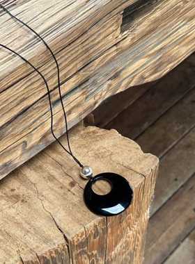 几何黑玛瑙毛衣链长款装饰项链女