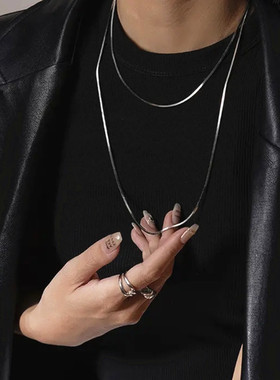 纯银长款毛衣链女长项链蛇骨链