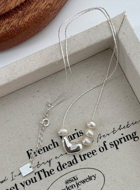 S925纯银天然珍珠爱心项链