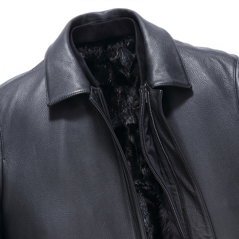 雪豹真皮皮衣男头层鹿皮商务休闲老钱体制内翻领水貂内胆夹克外套,淘宝优惠券,粉丝福利购,淘宝优惠卷