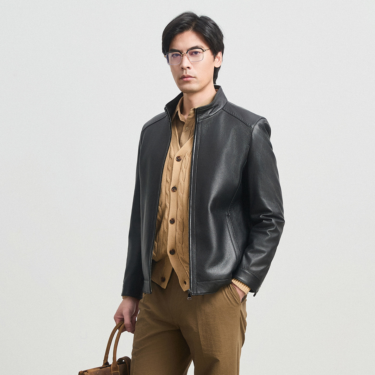 雪豹真皮男士头层鹿皮商务休闲简约时尚行政立领短款皮衣夹克外套,淘宝优惠券,粉丝福利购,淘宝优惠卷