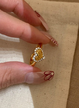 s925银冰花切黄钻爱心戒指送女友