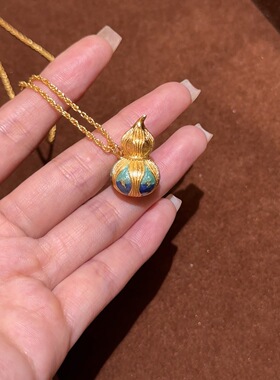 复古新中式国风珐琅青蓝色渐变葫芦顶链轻奢精致高级感百搭锁骨链
