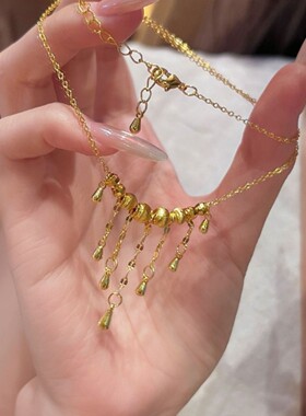 「千金归来」猫眼水滴流苏项链小众设计高级感锁骨链女饰品配饰女