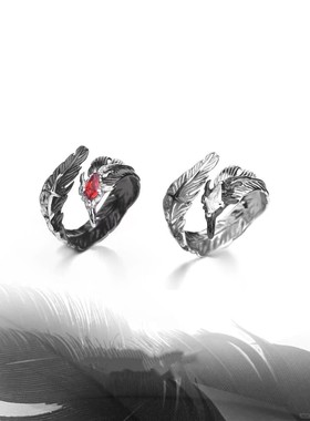 s925银饰羽毛情侣对戒送对象礼物