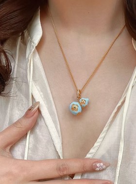 精工新中式国风蓝色小葫芦吊坠项链配饰2025年新款锁骨链毛衣链