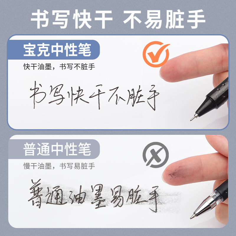 宝克中性笔黑色闪钻0.5mm笔头水性笔36支学生文具用品碳素笔芯签字备考试专用速干书写作业全针管式PC1808女 - 图1
