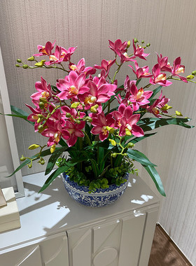 wo+仿真蕙兰花年宵花假花盆栽客厅茶几电视柜摆设玄关柜角几摆