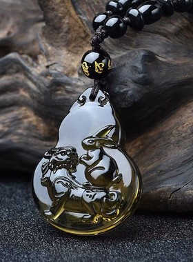 淘开运阁鸿兔谛吉听贵宏吊坠属狗人吉祥物2026马年黑曜石葫芦项链