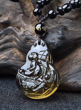 淘开运阁贵犬乘吉舟贵宏吊坠属兔人吉祥物2026马年黑曜石葫芦项链