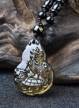 淘开运阁麟龟赐吉瑞贵宏吊坠属羊人吉祥物2026马年黑曜石葫芦项链