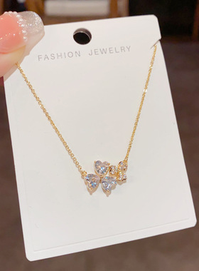 法式气质甜美轻奢锆石三叶花项链女小众花朵小众高级感锁骨链新款