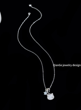 卡娜米娜 精致镶钻锆石贝壳KT猫咪项链 时尚甜美百搭高级感锁骨链