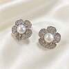Natural freshwater pearl flower jewelry set Zircon inlaid pearl necklace earrings stud ring three-piece set