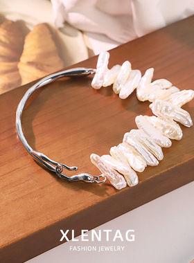 白色巴洛克珍珠铜镀银手链女轻奢百搭款小众手链高级感手镯手饰品