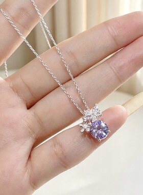 紫色锆石项链女轻奢小众锁骨链 甜酷星球蝴蝶结星星项链网红配饰
